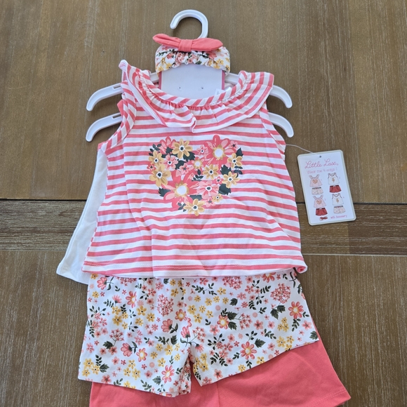 Little Lass Pink and White Striped Floral Outfit - Picture 2 of 3